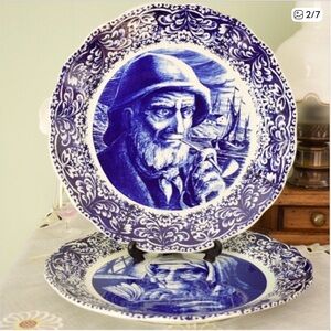 Pair Vintage Delft Boch Freres La Louviere Belgium Ceramic Large 15” Wall Plates